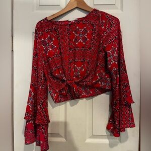 Altar'd State Red and Black Patterned Blouse